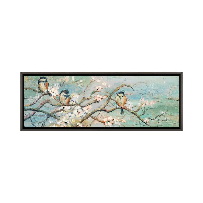 iCanvas "Spring Branch with Birds" by Patricia Pinto Framed - 16x48 - Charcoal