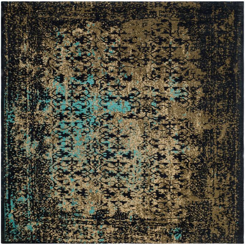 SAFAVIEH Classic Vintage Boho Milyonka Distressed Oriental Cotton Rug - 6' Square - Black/Olive