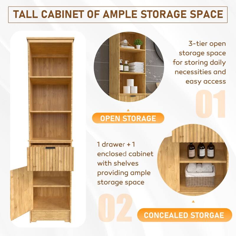 VEIKOUS 68'' Tall Bathroom Storage Cabinet with Anti-Tipping Design