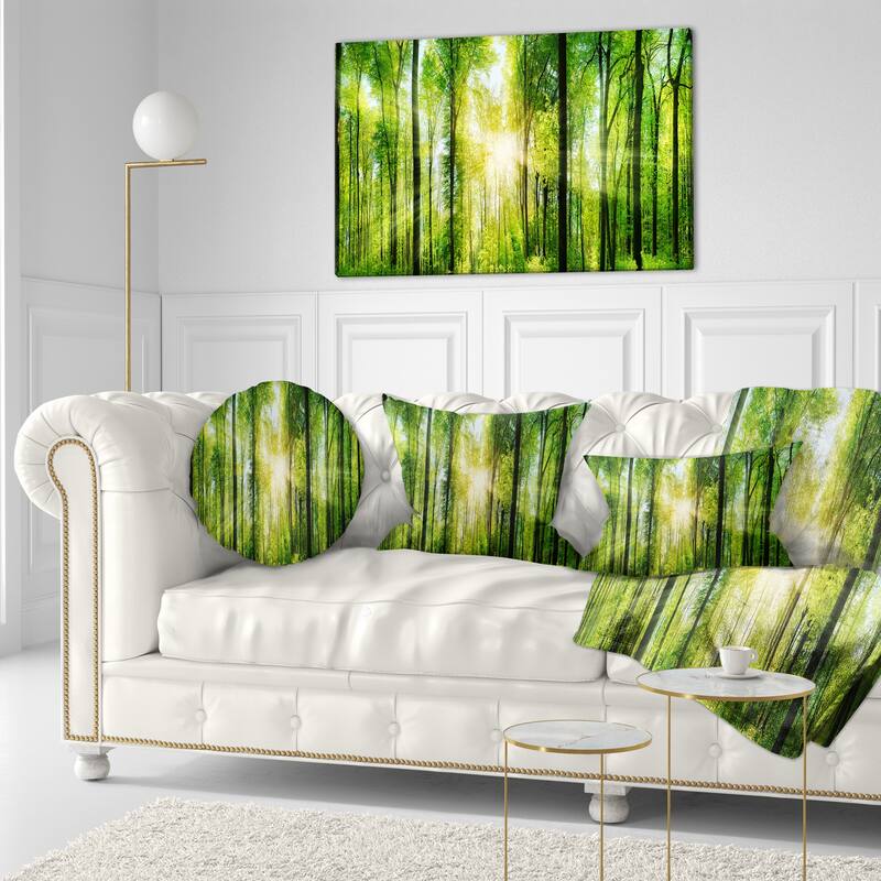 Designart "Forest with Rays of Sun Panorama" Landscape Canvas Print - 40 in. wide x 20 in. high - 1 Panel
