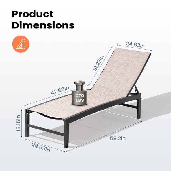 dimension image slide 1 of 8, Pellebant Outdoor Patio Adjustable Chaise Lounge Chairs