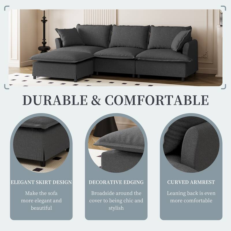 94" Chenille L-Shaped Sectional Sofa with Ottoman & Pillows