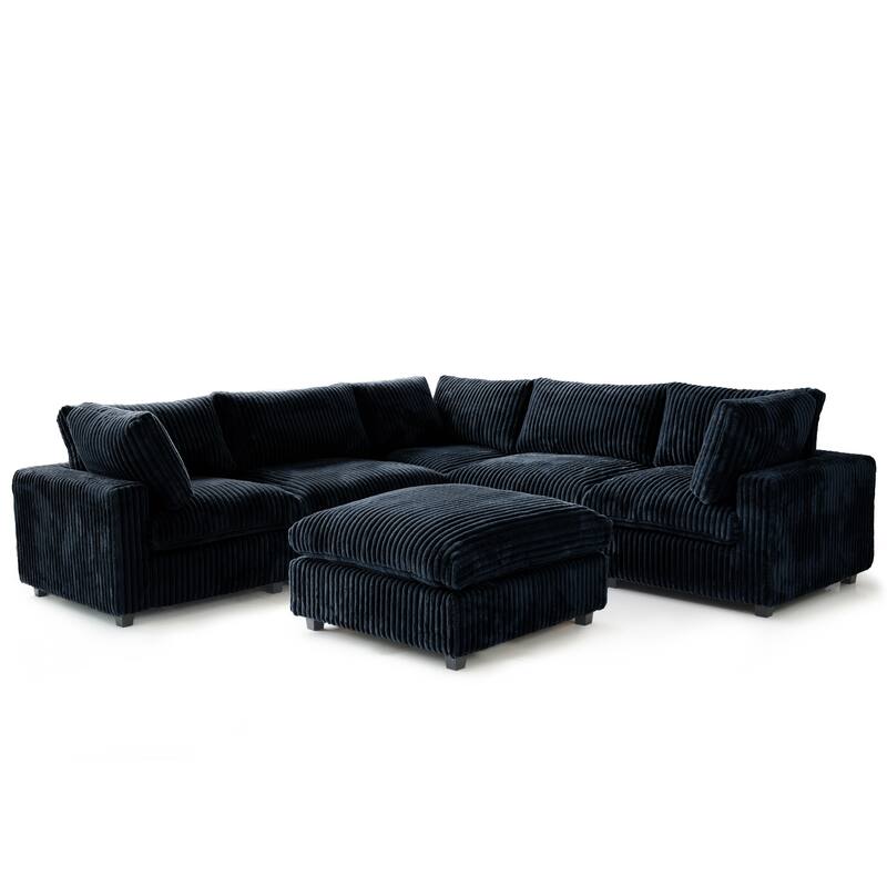 Modular Sectional Couch, Convertible V Shaped Sofa for Living Room, 5 Seat Comfy Modular Sofa With Chaise Ottoman
