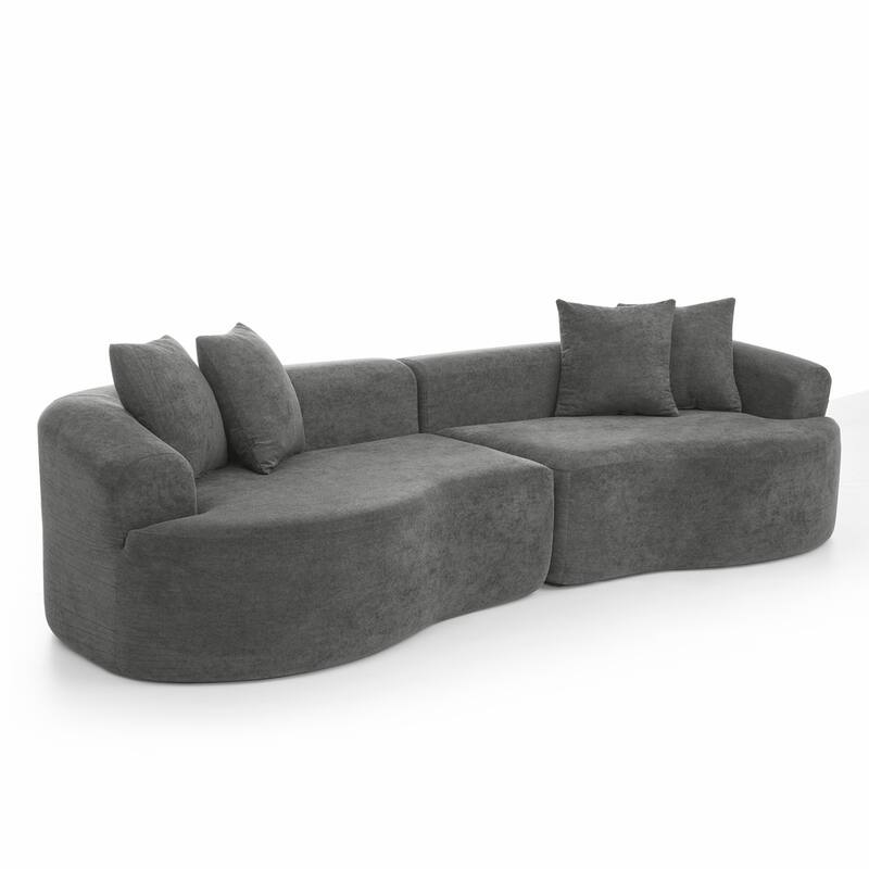 Modern Cloud 4 Seater Sectional Curved Sofa, Minimalist Compression Living Room Couch, No Assembly Needed, Chenille