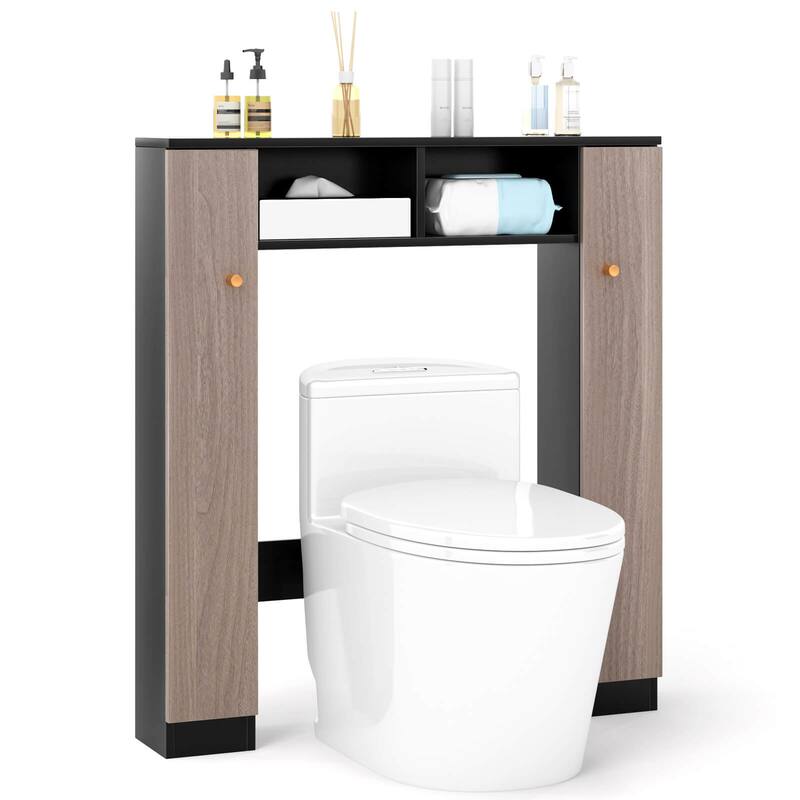 Costway Over The Toilet Storage Cabinet Double Door Bathroom Toilet - See Details - Black
