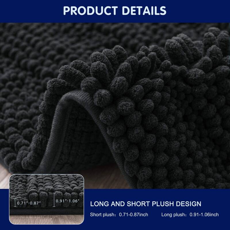 Subrtex Non-slip Bathroom Rug Chenille Soft Striped Plush Bath Mat