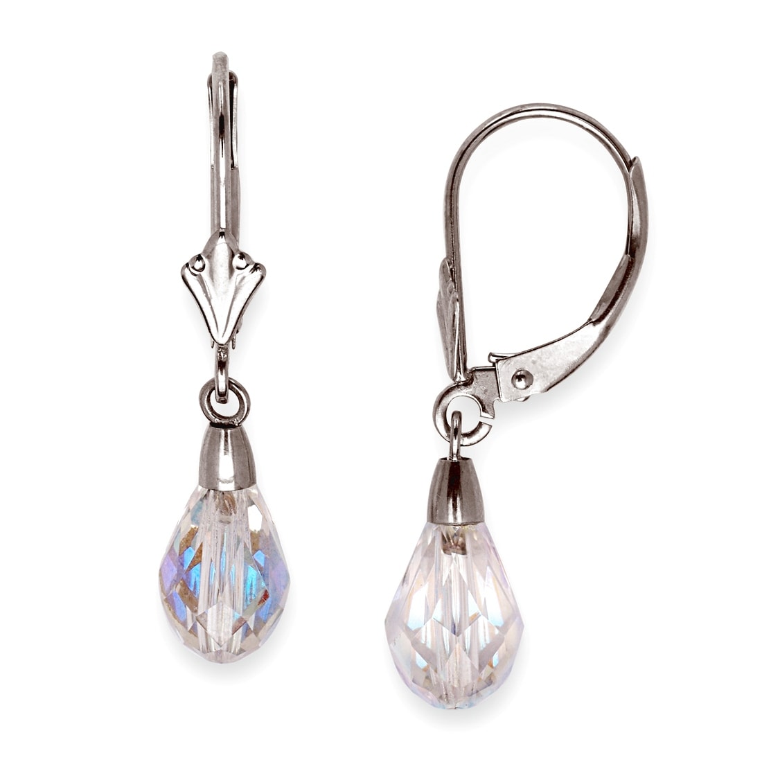 Curata 14k Solid Gold 28X6mm Briolette Clear Crystal Leverback Earrings