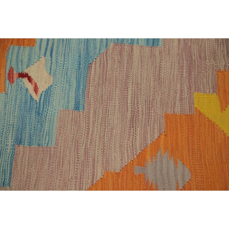 Hand Woven Oriental 100% Wool Carpet Southwestern Tribal Navy Blue & Blues Kilim Area Rug - 9' 8'' X 7' 10''