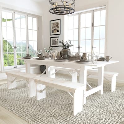 8' x 40" Antique Rustic Folding Farm Table and Four 40.25"L Bench Set