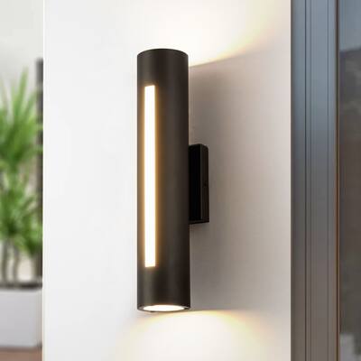 1-Light 19.6 in. Industrial Black Cylinder Iron Intergrated LED Outdoor Sconce Light - 4.33 in. W x 19.69 in. H x 5.12 in. D