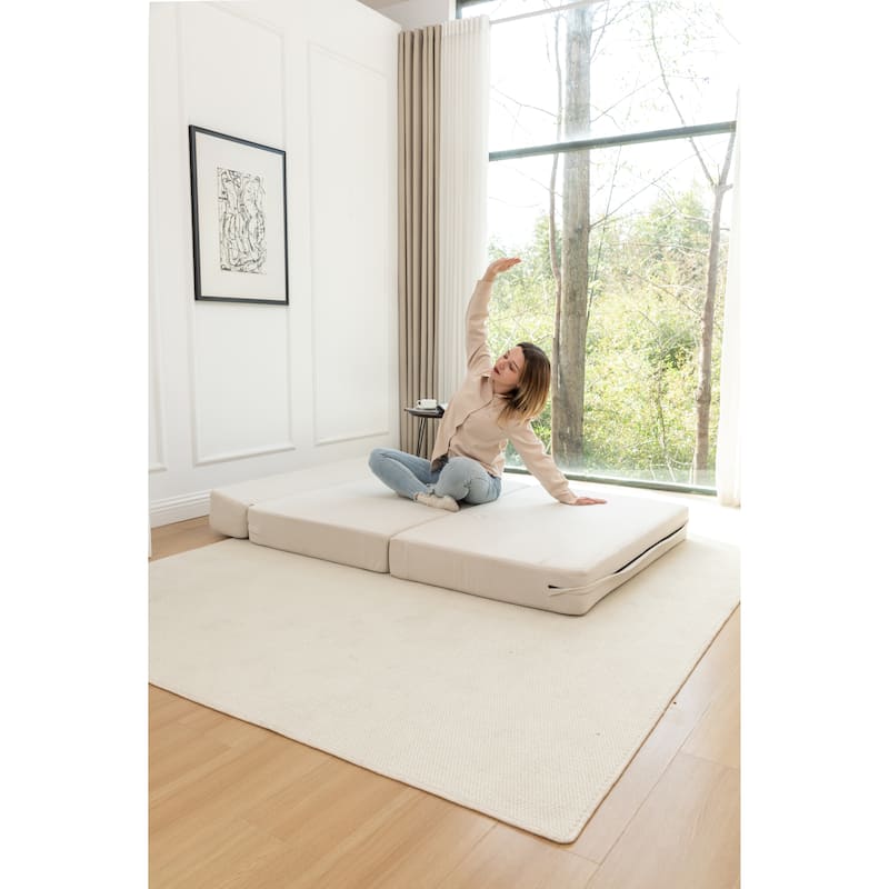 47.63" Corduroy 2-Seater Sleeper Sofa, Floor Mattress and Backrest