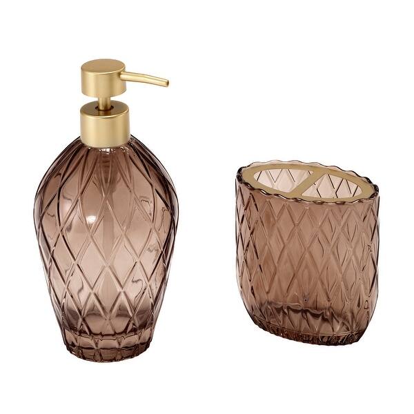 slide 2 of 3, Nicole Miller Bijou Toothbrush Holder & Lotion Dispenser Set - Linen/Brown - 2 Pc Accessory Set
