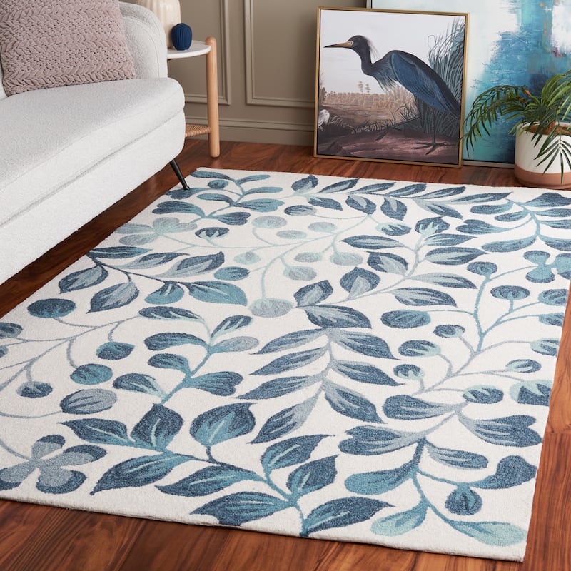 SAFAVIEH Handmade Jardin Eudochia Country Wool Rug - 6' Square - Ivory/Blue
