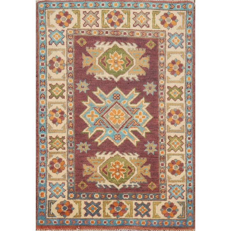 Geometric Kazak Oriental Accent Rug Handmade Wool Carpet - 2'0" x 3'0"