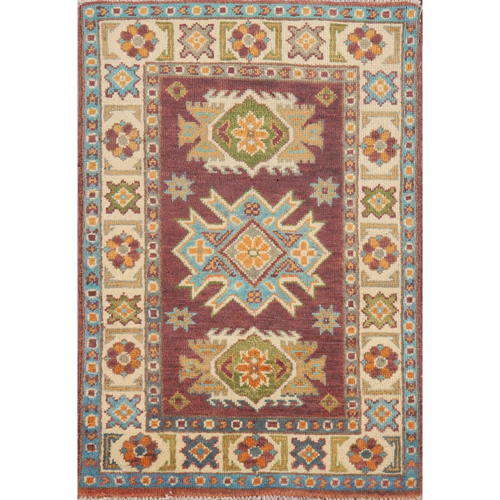 Geometric Kazak Oriental Accent Rug Handmade Wool Carpet - 2'0" x 3'0"