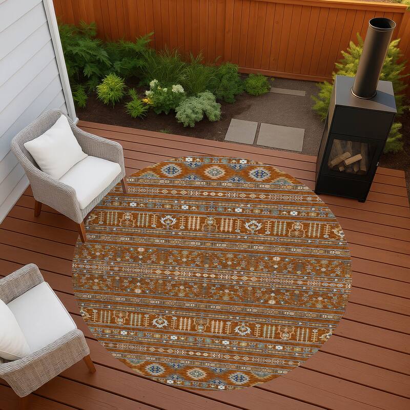 Machine Washable Indoor/ Outdoor Boho Moroccan Chantille Rug - Paprika - 8' x 8'