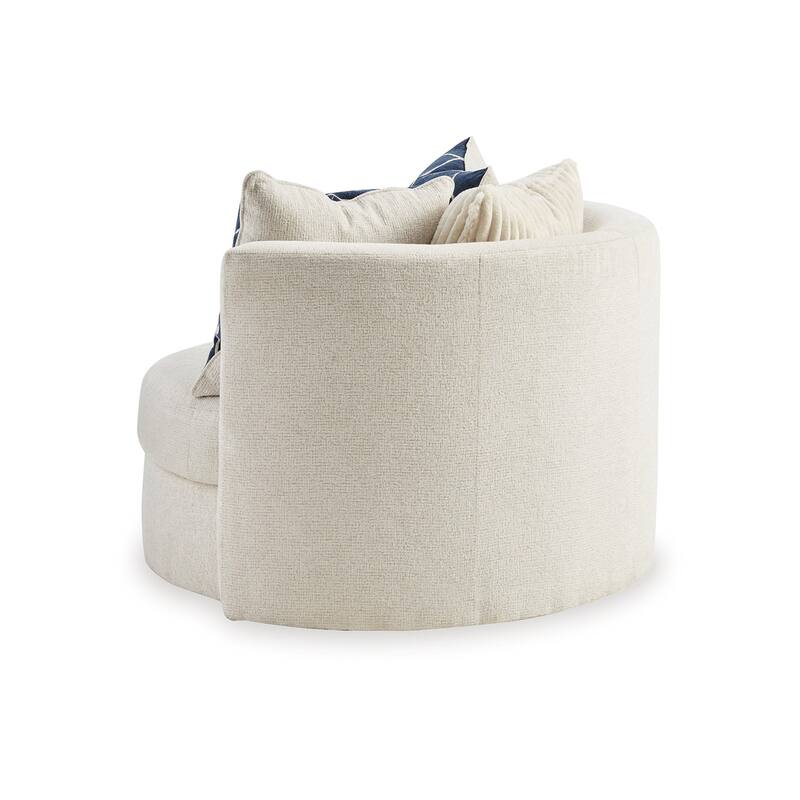 Oversize Swivel Accent Chair, 3 Large Throw Pillows, Ivory Polyester