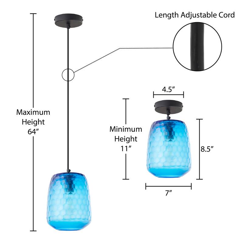 Beverly River of Goods Black Metal and Blue Hand-Blown Glass Globe 7-Inch Pendant Light with Adjustable Hanging Cord