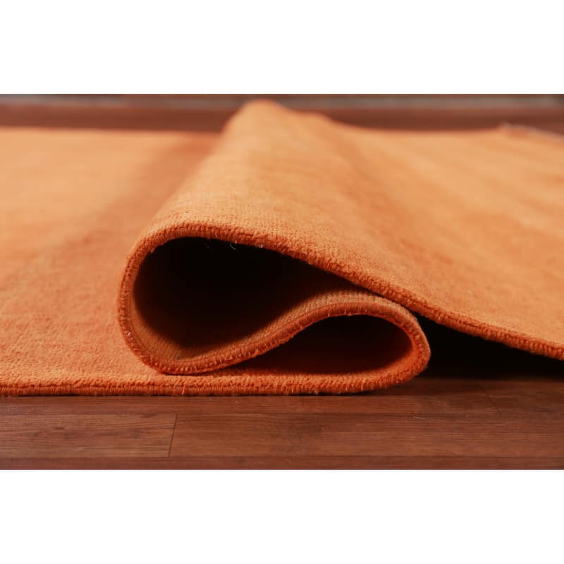 Hand Knotted Oriental 100% Wool Carpet Modern Solid Oranges & Rust Gabbeh Area Rug - 12' 1'' X 9' 3''