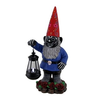 Shop Light Of The Dead Black Sugar Skull Garden Gnome Solar Lantern Statue 16 Inch Overstock 17682654