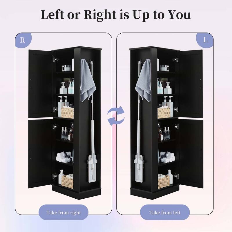 Tall Freestanding Bathroom Storage Cabinet with Adjustable Shelves,Hooks,and Anti-Toppling Device