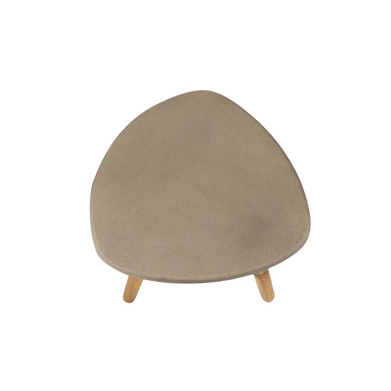 Gray Concrete Inspired Oval End Table Outdoor Accent Table with Brown Tapered Wood Legs