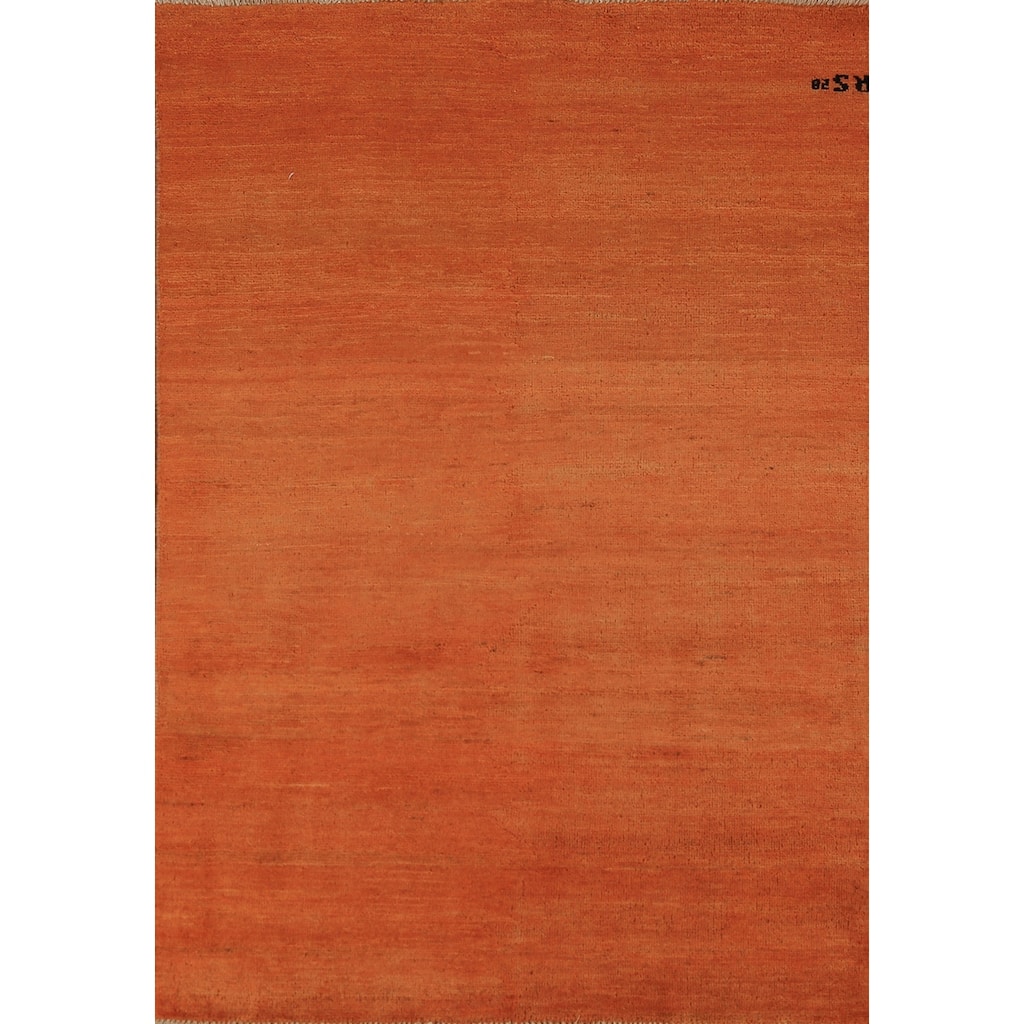 Orange Gabbeh Oriental Rug Hand-Knotted Foyer Wool Carpet - 3'4" x 4'10"