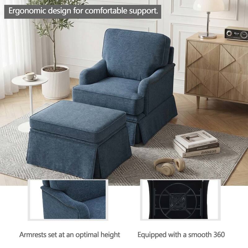 Modern Chenille Swivel Armchair and Storage Ottoman