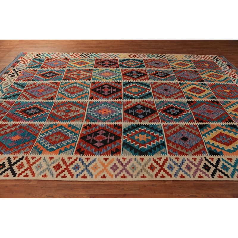 Southwestern / Geometric Kilim Oriental Area Rug Flatweave Wool Carpet - 8'7"x 11'5"
