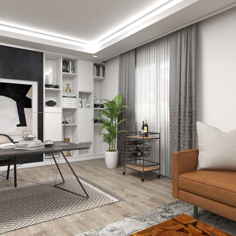 Metal Contemporary Bar Cart with Wheels