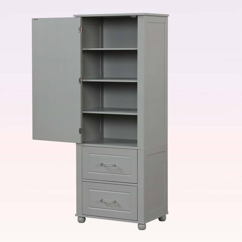 Tall Bathroom Storage Cabinet with Two Drawers and Adjustable Shelf