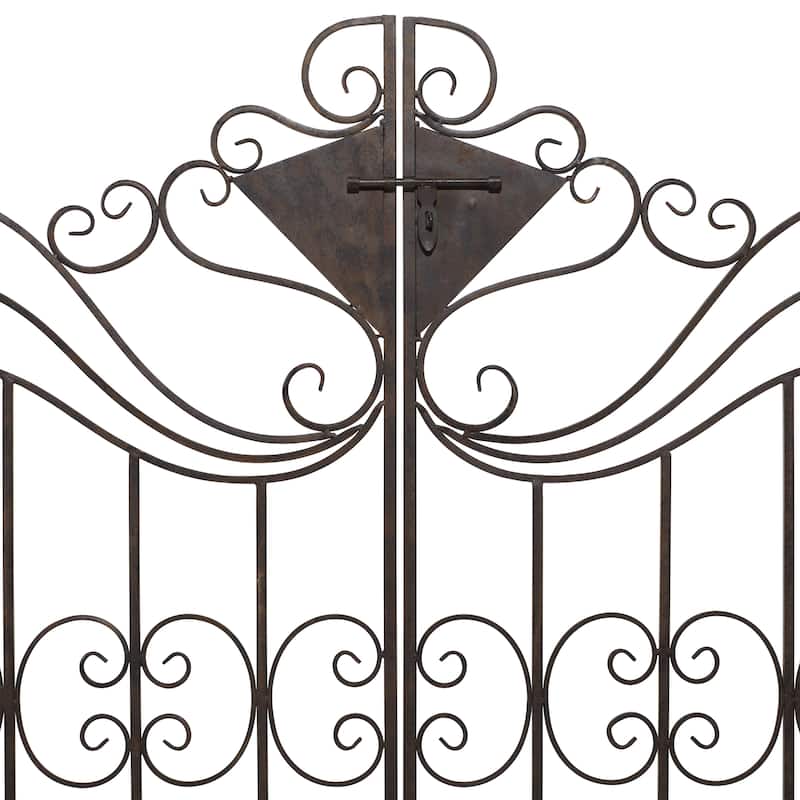 Metal Indoor Outdoor Scrollwork Arched Gate Garden Arbor with Pillars and Latch Lock Closure - Black - Roche River Decor