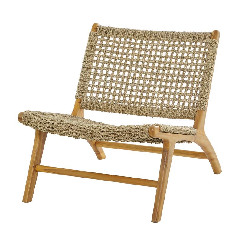 Teak Wood Living Room Accent Chair with Leather or Woven Cane Seat