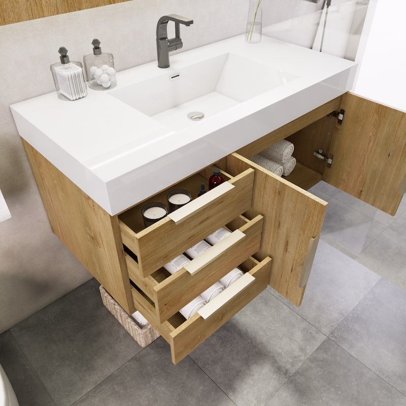Noble 42" Wall Mounting Vanity (L Drawer) with Reinforced Acrylic Sink