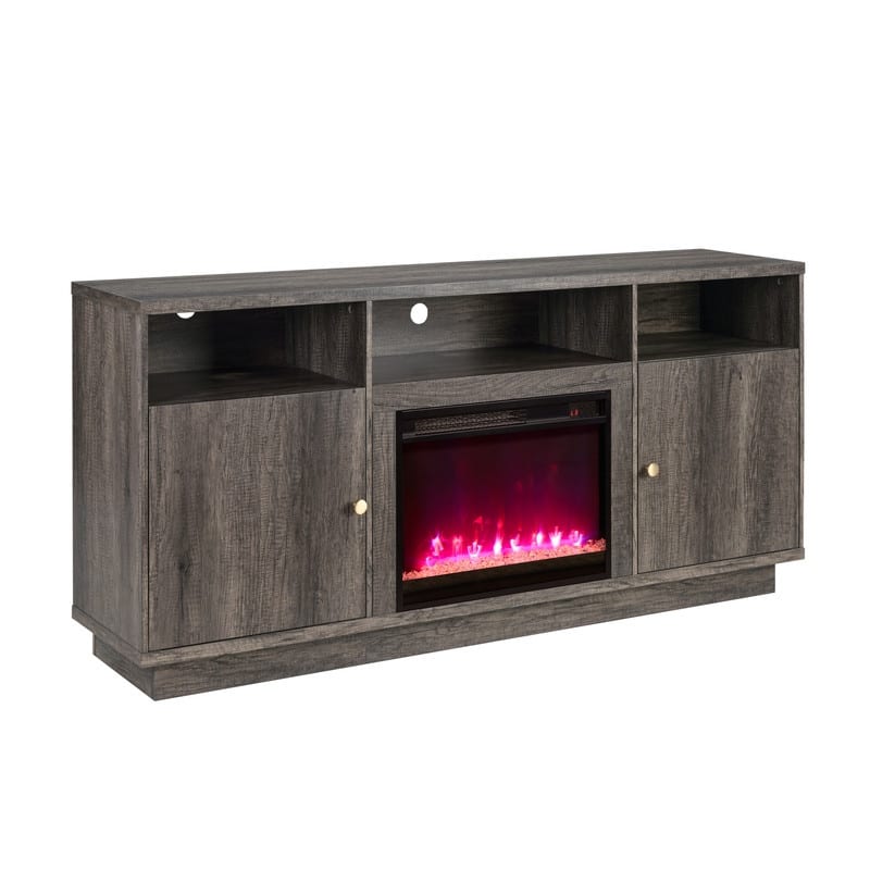 Ambrose 70"W White Walnut Finish Fireplace Console TV Stand with LED Light, Cabinets, Shelves