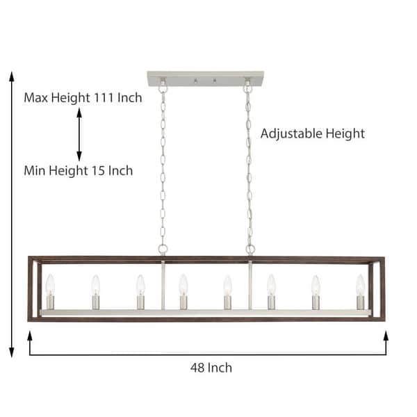 dimension image slide 4 of 5, Modern Farmhouse 8-light 48In Rectangle Linear Chandelier for Dining Room with UL Certified