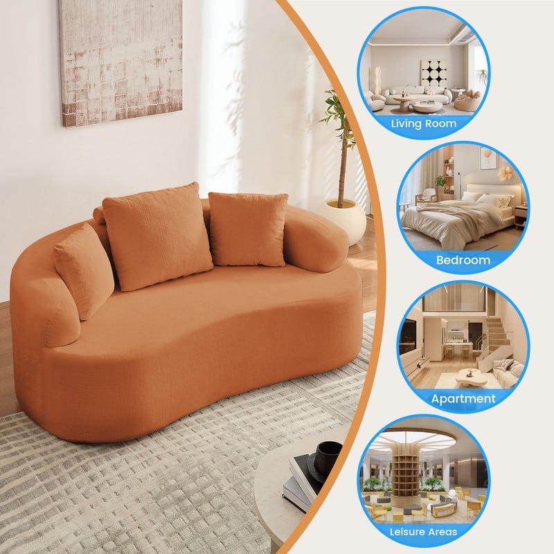 Mixoy Compact Loveseat Sofa with Chenille Upholstery,No Assembly Curved Couch for Small Spaces,Apartment