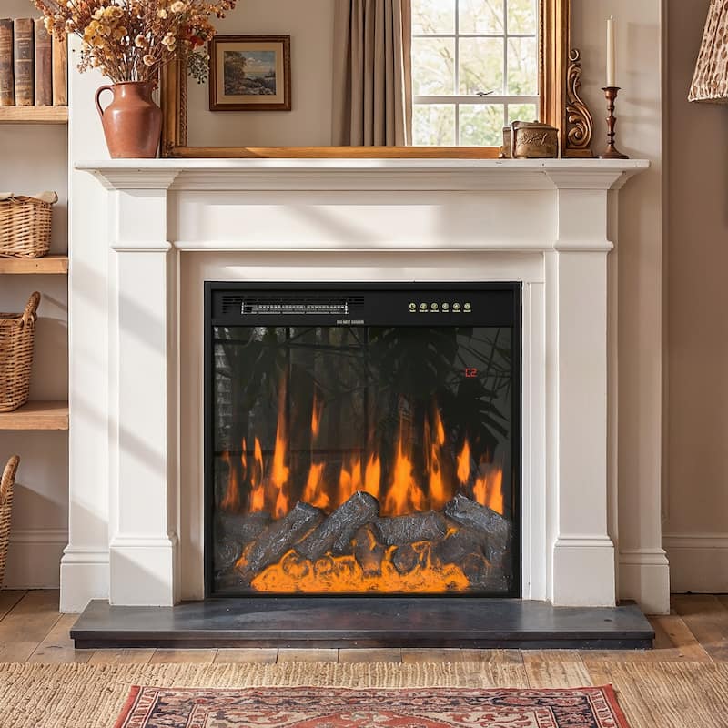 Electric Fireplace Mantel with Bookshelves, 115.5" Entertainment Center with Built-in Shelving - Fireplace Only
