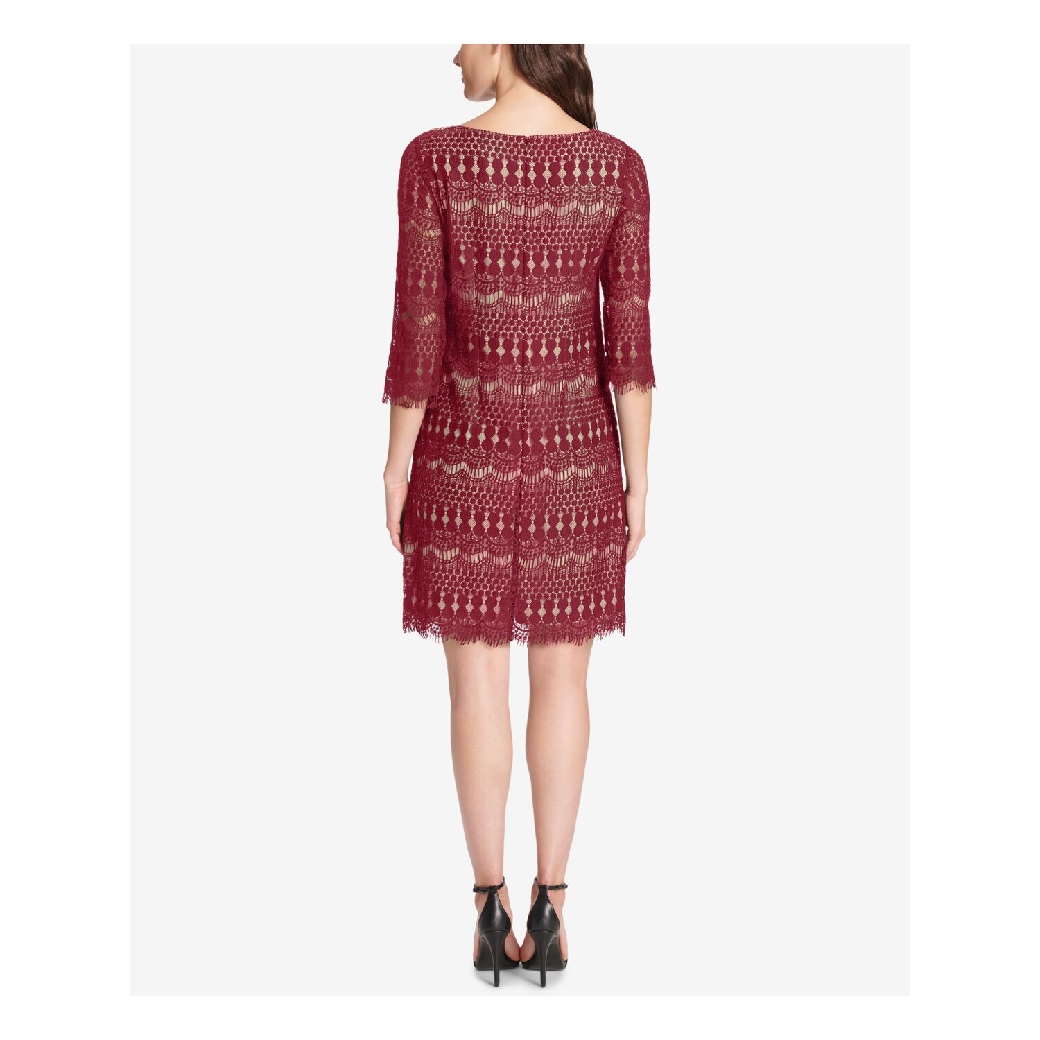 burgundy lace shift dress