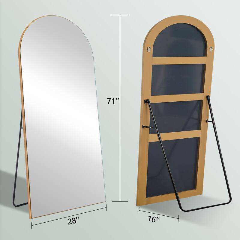 Arched Floor Mirror With Stand,Wood Frame Full Length Mirror,Wall-Mounted Mirror
