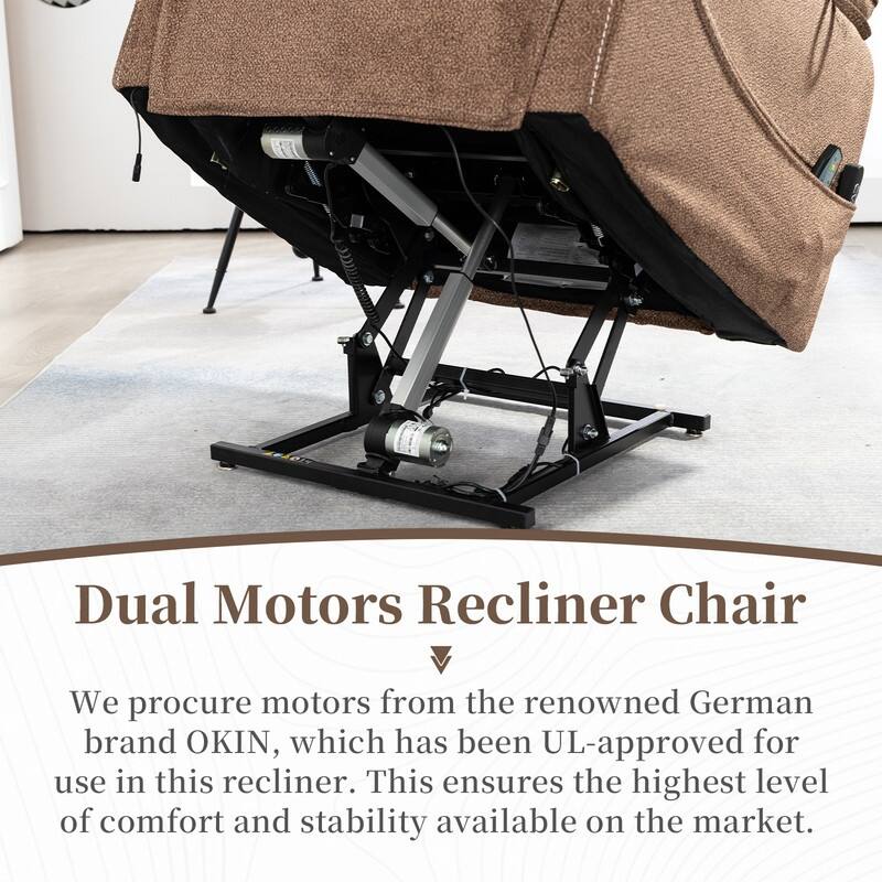 Deluxe Version Dual Motors Power Lift Recliner,Lay Flat 74.8 " Length,100% Polyester,Message/Heat,Eazy Assemble