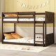 preview thumbnail 7 of 20, Twin over Twin Floor Bunk Bed with Panelled Headboard,Footboard,Safety Guardrails and Built-In Ladder