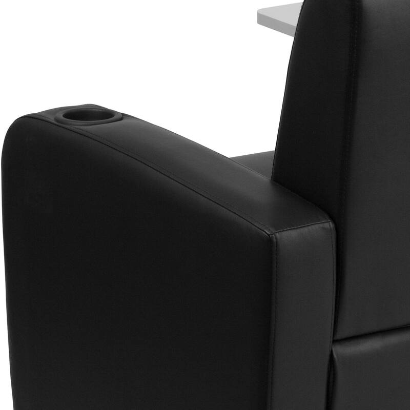 LeatherSoft Guest Chair with Tablet Arm, Front Wheel Casters and Cup Holder