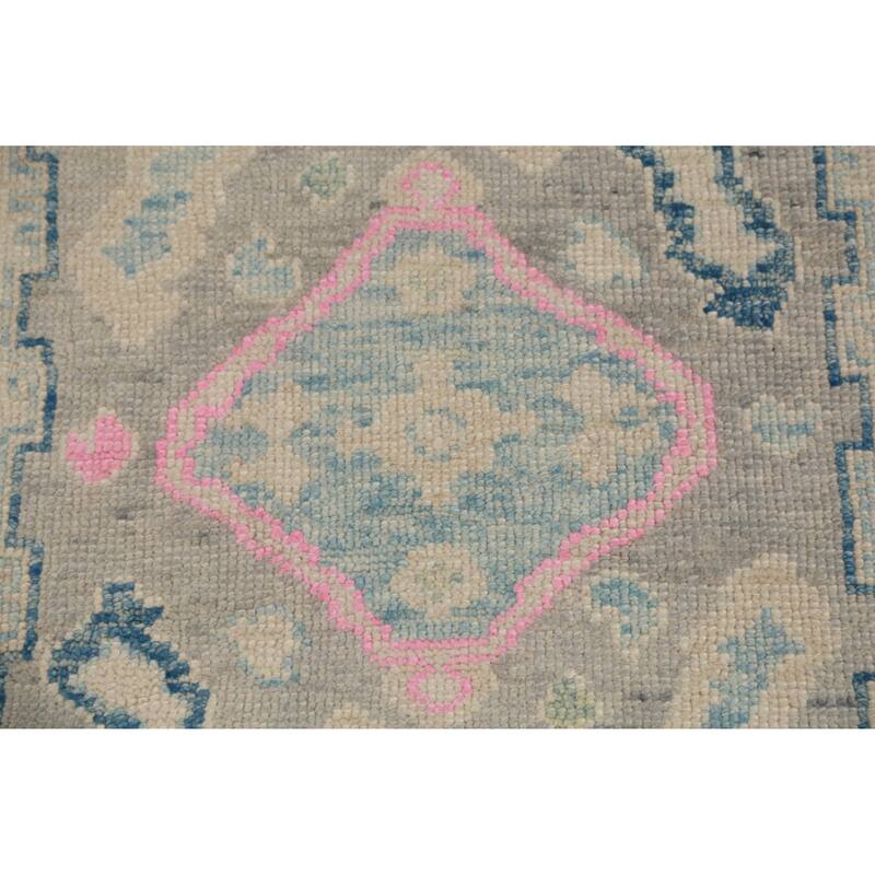 Hand Knotted Oriental 100% Wool Carpet Transitional Geometric Greys & Charcoal Oushak Runner Rug - 10' 0'' X 3' 3''