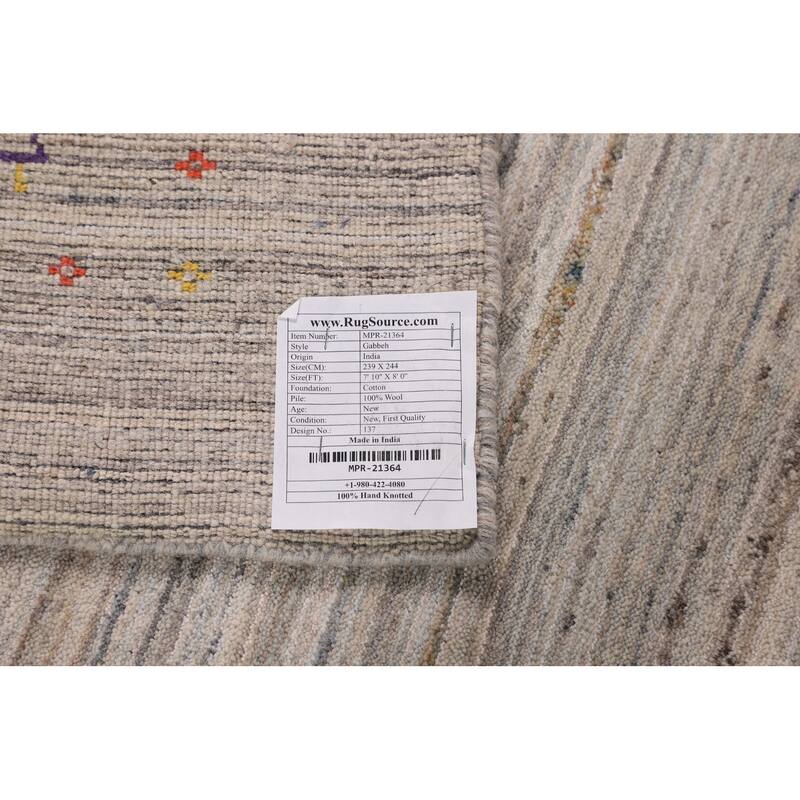 Earth Tone Striped Gabbeh Indian Square Area Rug Handmade Wool Carpet - 8'0" X 7'10"