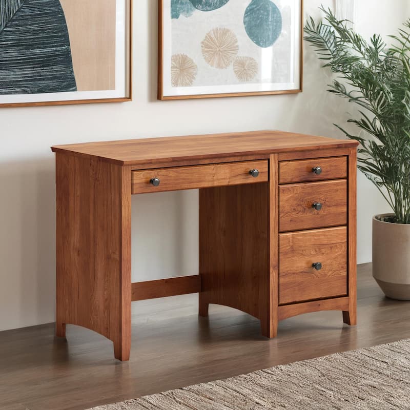 Arch+Haven Solid Wood 4 Drawer Desk - Golden Pecan