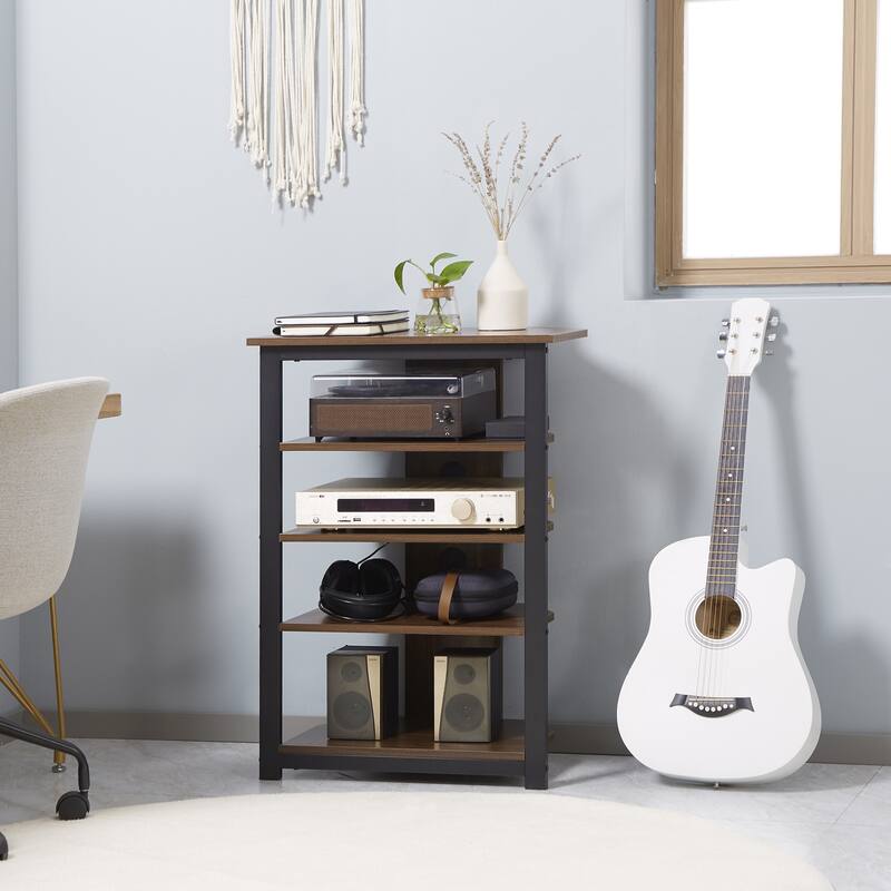 Space-Saving Corner AV Media Stand with Cable Management - 4-Tier Steel Frame Storage
