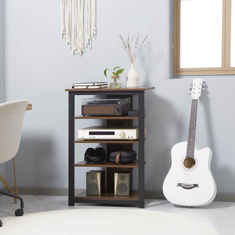 Space-Saving Corner Media Stand with Cable Management, 4-Shelf AV Console