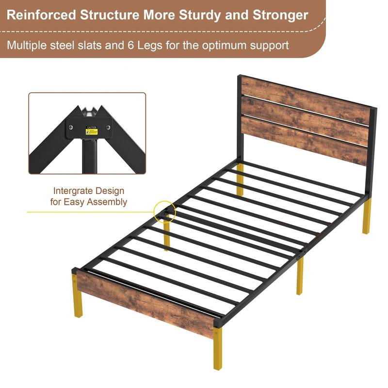 VECELO Twin Size Kids Bed Frames with Headboard and Footboard,Twin Size Bed Set of 2