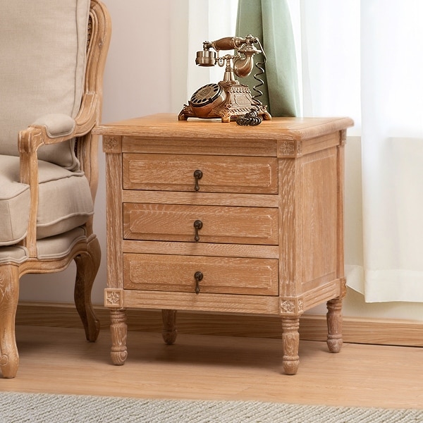 VredHom Oak Nightstand with 3 Drawers Bedside Table - Bed Bath